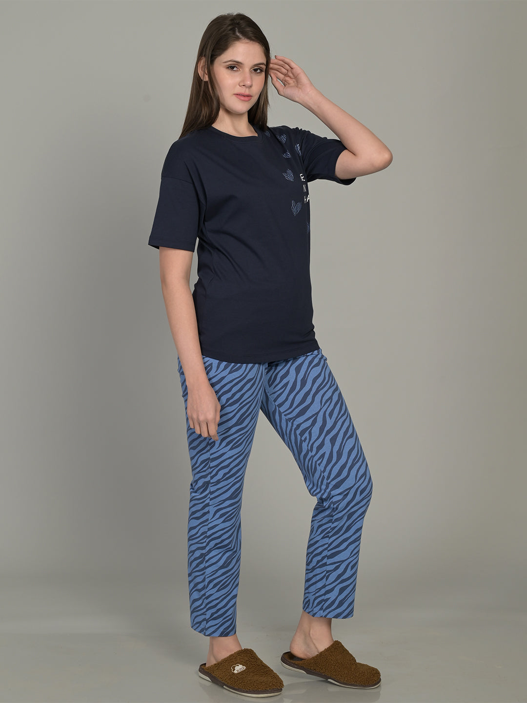 Round Neck Blue Half Sleeve Tshirt & Pyjama Set