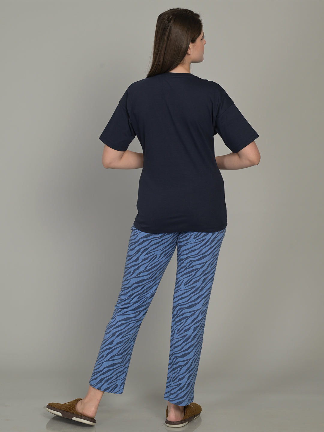 Round Neck Blue Half Sleeve Tshirt & Pyjama Set