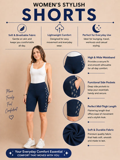 Women’s Solid Athleisure Cycling Shorts – French Blue