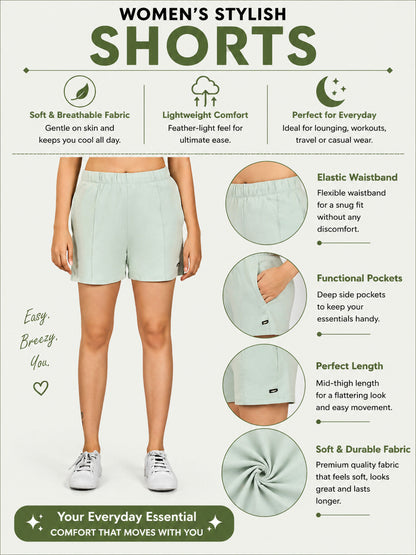 Women’s Solid Athleisure Activewear Shorts – Sage Green