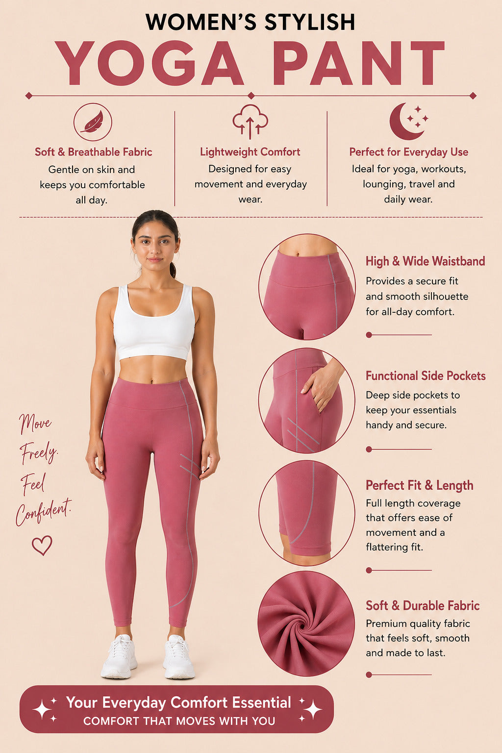 Women’s Athleisure Solid Yoga Pants - Red