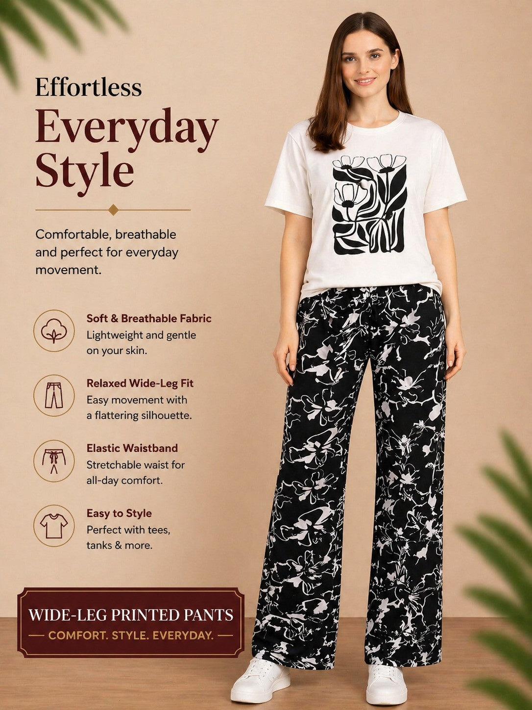 Women’s Printed Half Sleeve Cotton T-Shirt & Pyjama Set – Off White