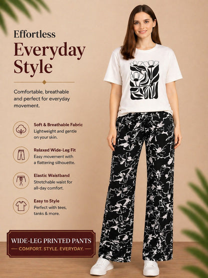 Women’s Printed Half Sleeve Cotton T-Shirt & Pyjama Set – Off White