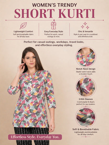 Women’s 3/4 Sleeve Printed Short Kurti – Multicolor