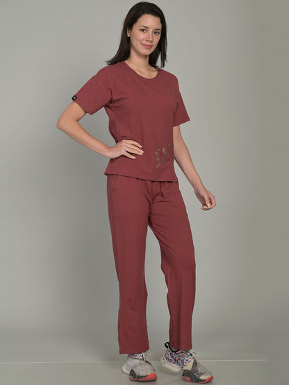 Round Neck Red Half Sleeve Co-Ord Set