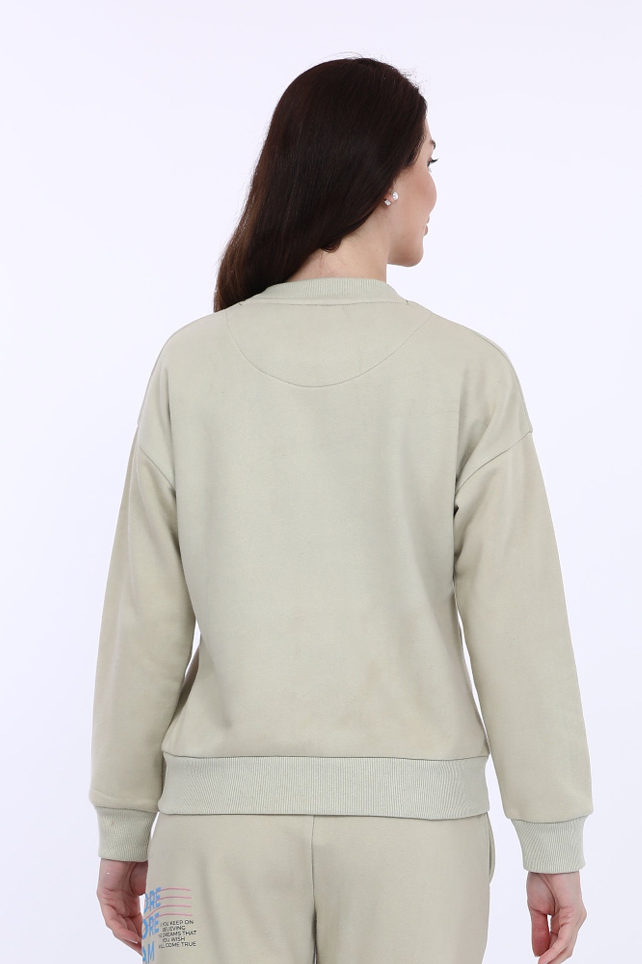 Maysixty® Women Fleece Beige Printed Full Sleeve Sweat Shirt