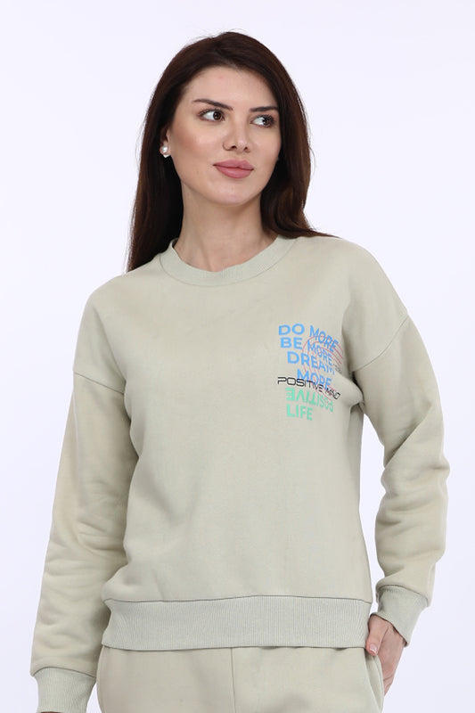 Maysixty® Women Fleece Beige Printed Full Sleeve Sweat Shirt