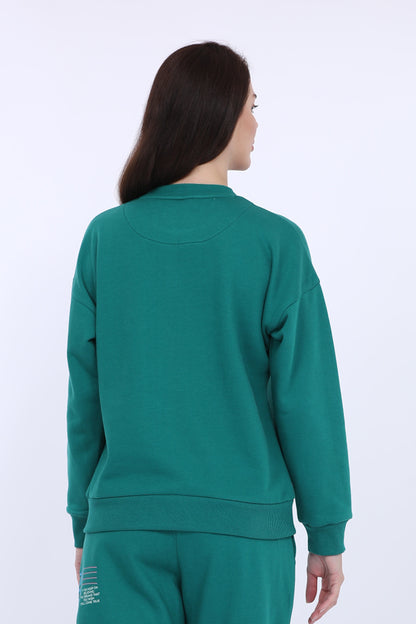 Maysixty® Women Fleece Green Printed Full Sleeve Sweat Shirt