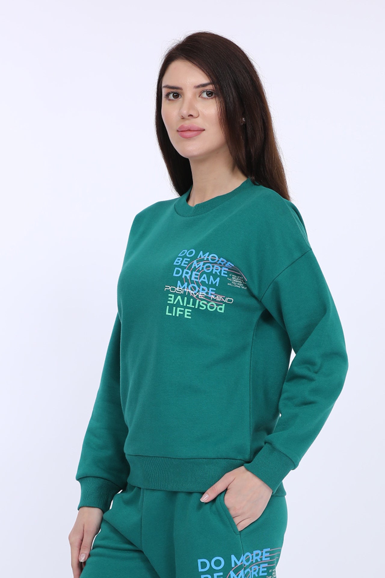 Maysixty® Women Fleece Green Printed Full Sleeve Sweat Shirt