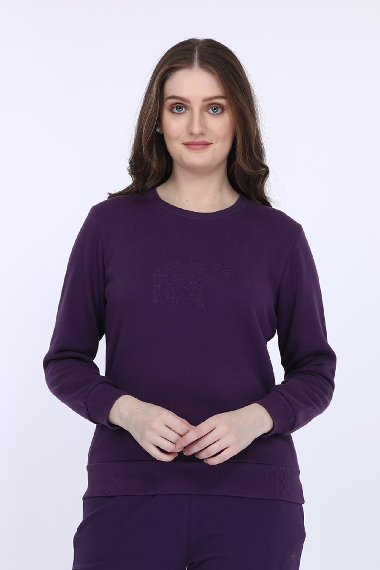 Maysixty® Women Fleece Purple Solid Full Sleeve Sweat Shirt