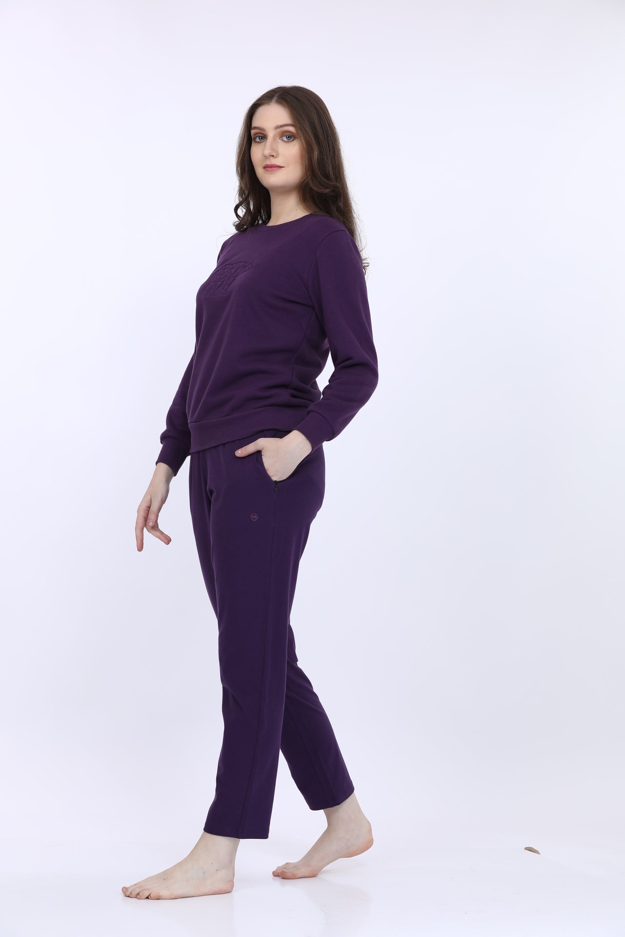 Maysixty® Women Fleece Purple Solid Full Sleeve Sweat Shirt