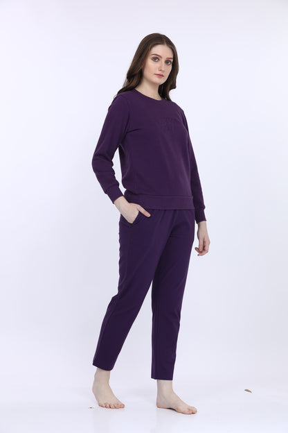 Maysixty® Women Fleece Purple Solid Full Sleeve Sweat Shirt