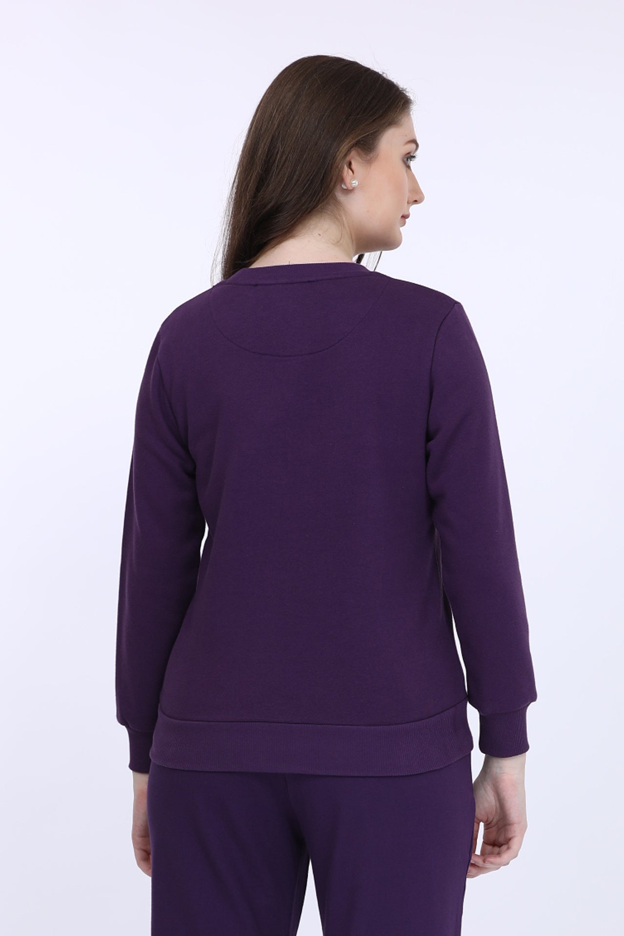 Maysixty® Women Fleece Purple Solid Full Sleeve Sweat Shirt