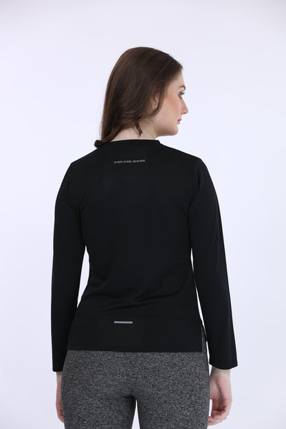 Pin Mesh Knit Black Full Sleeve T-Shirt