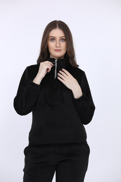 Bonded Corduroy Black Track Suit