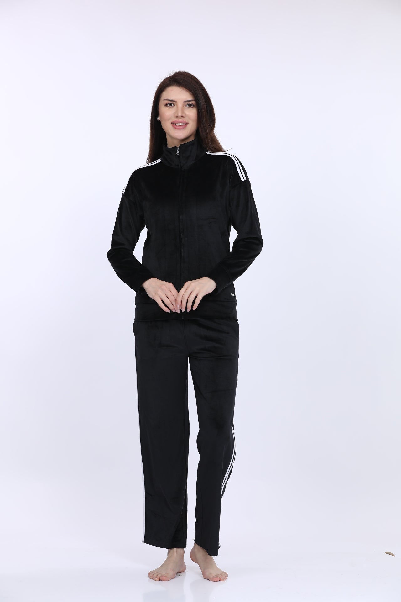 Maysixty® Women Cotton Spandex Black Striped Full Sleeve Track Suit