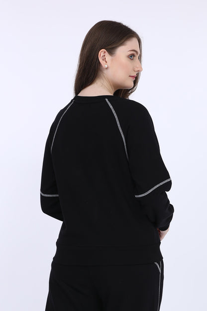 Maysixty® Women Fleece Black Solid Full Sleeve Sweat Shirt