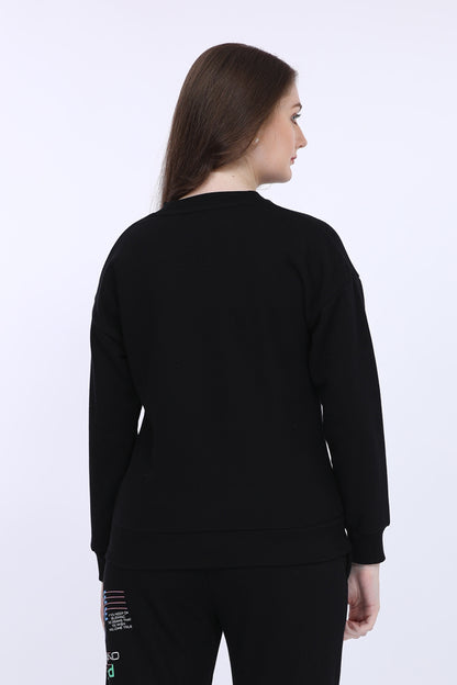 Maysixty® Women Fleece Black Printed Full Sleeve Sweat Shirt