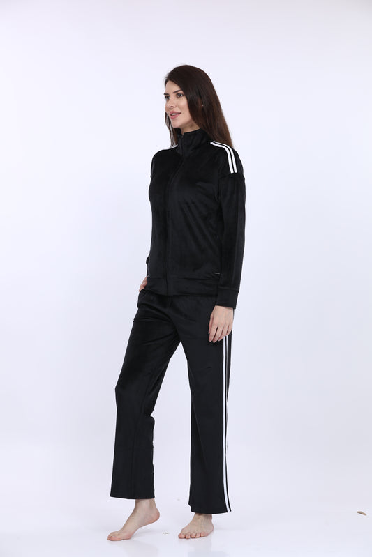 Maysixty® Women Cotton Spandex Black Striped Full Sleeve Track Suit