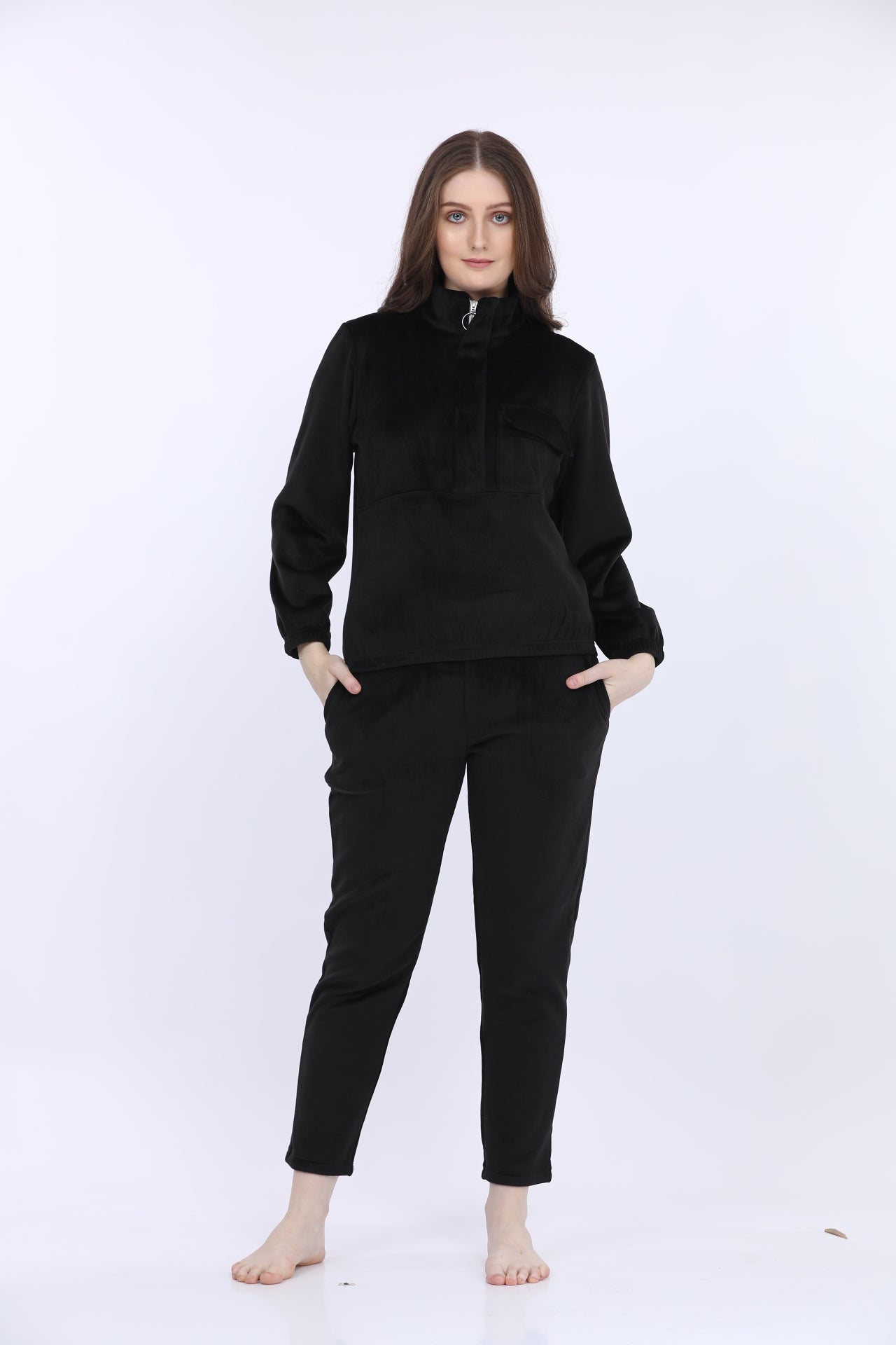 Bonded Corduroy Black Track Suit