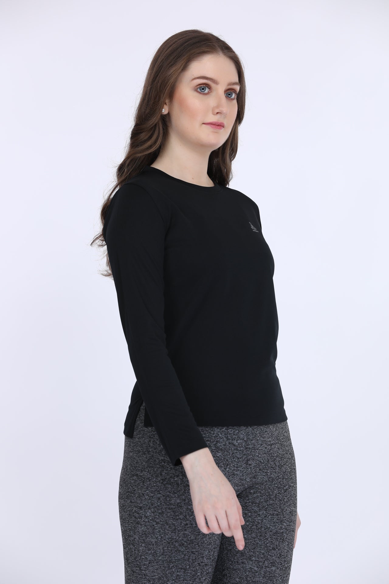 Pin Mesh Knit Black Full Sleeve T-Shirt