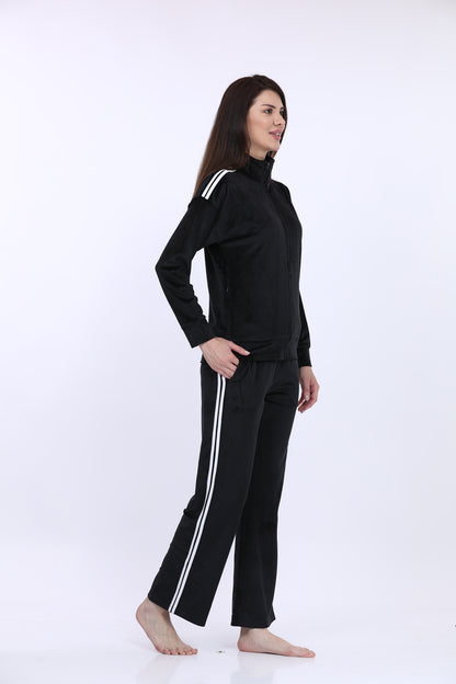 Maysixty® Women Cotton Spandex Black Striped Full Sleeve Track Suit