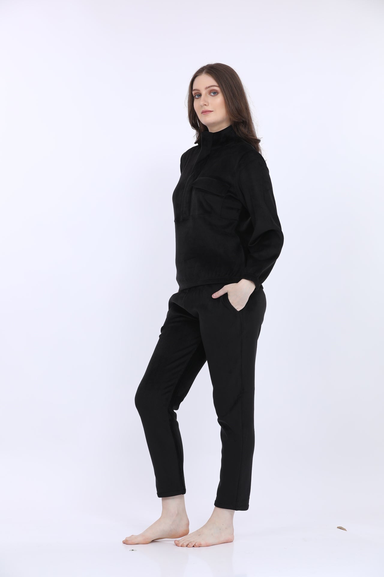 Bonded Corduroy Black Track Suit