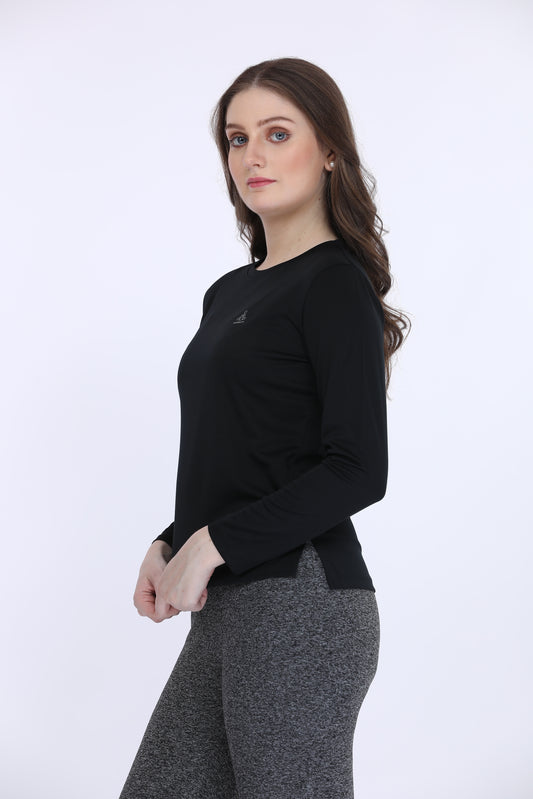 Pin Mesh Knit Black Full Sleeve T-Shirt