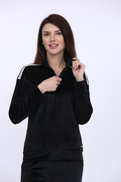 Maysixty® Women Cotton Spandex Black Striped Full Sleeve Track Suit