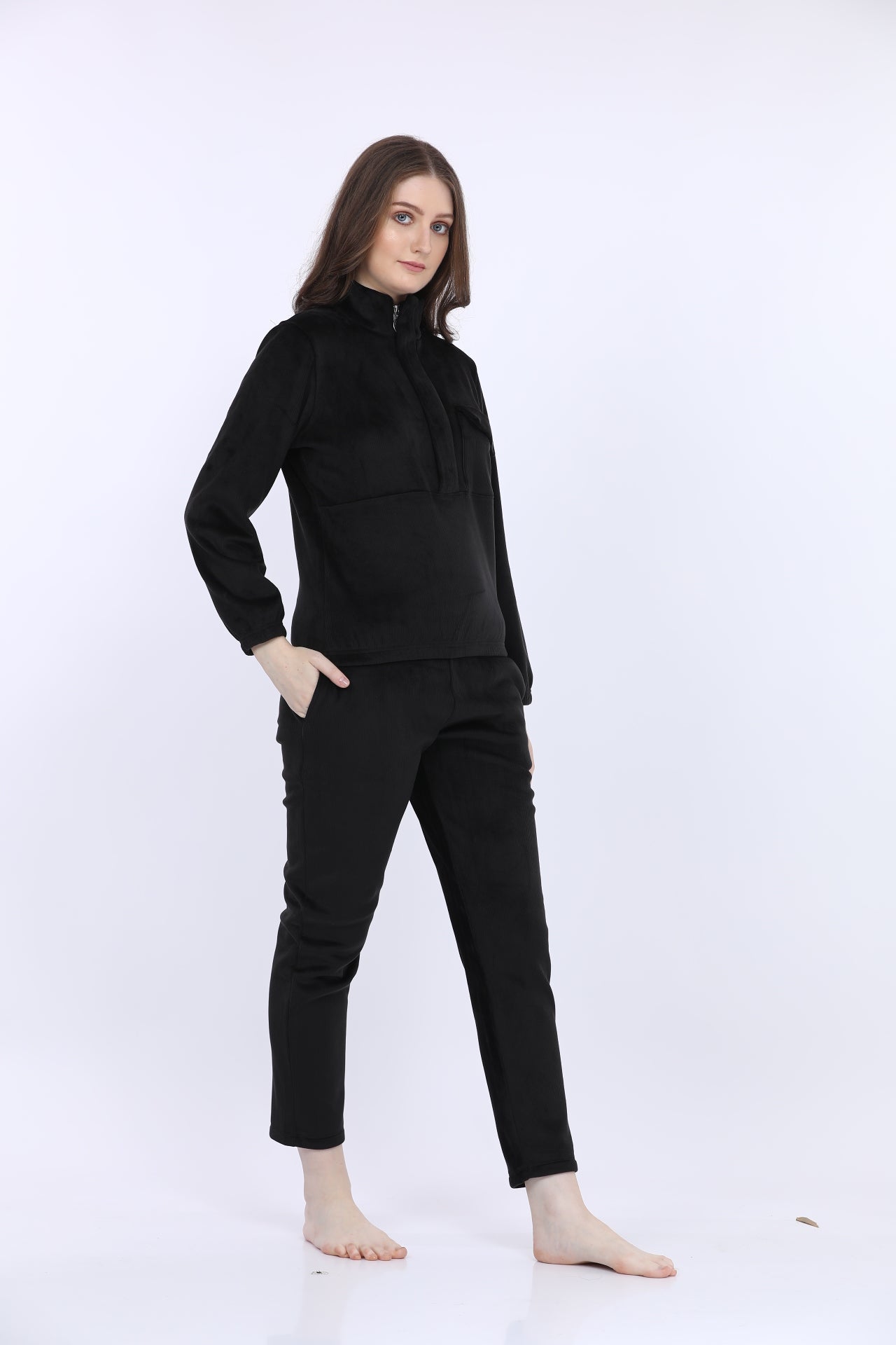 Bonded Corduroy Black Track Suit