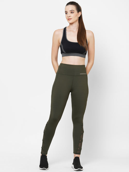 Olive Green Solid Dry Fit Yoga Pants