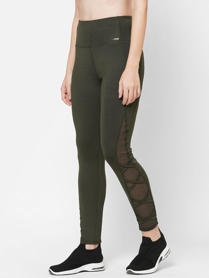 Olive Green Solid Dry Fit Yoga Pants