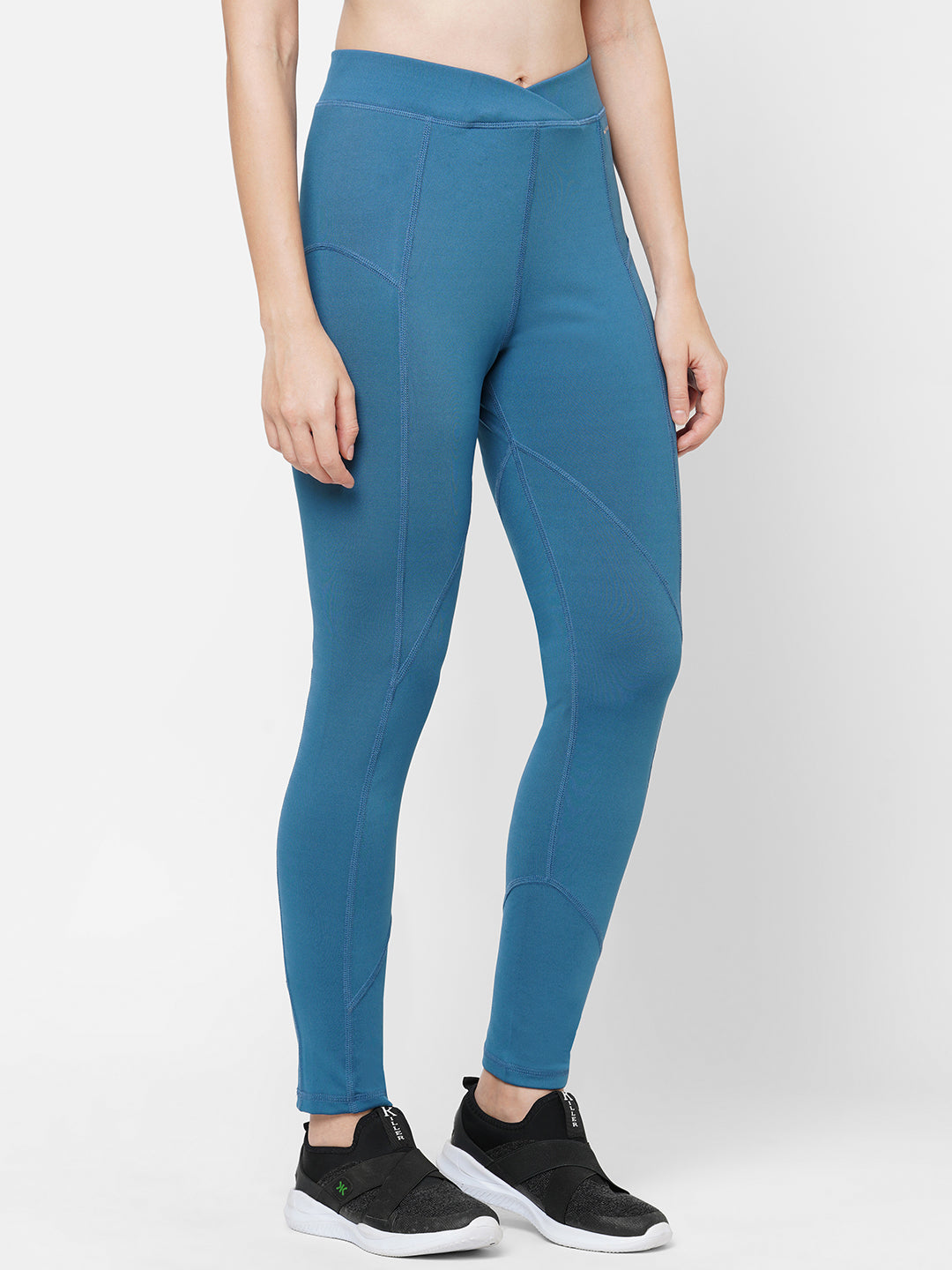 Blue Solid Dry Fit Yoga Pants