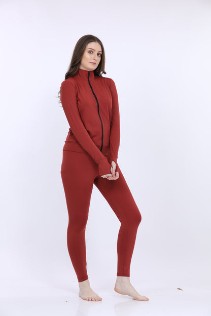 Maysixty® Women Poly Spandex Red Solid Full Sleeve Track Suit