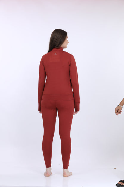 Maysixty® Women Poly Spandex Red Solid Full Sleeve Track Suit