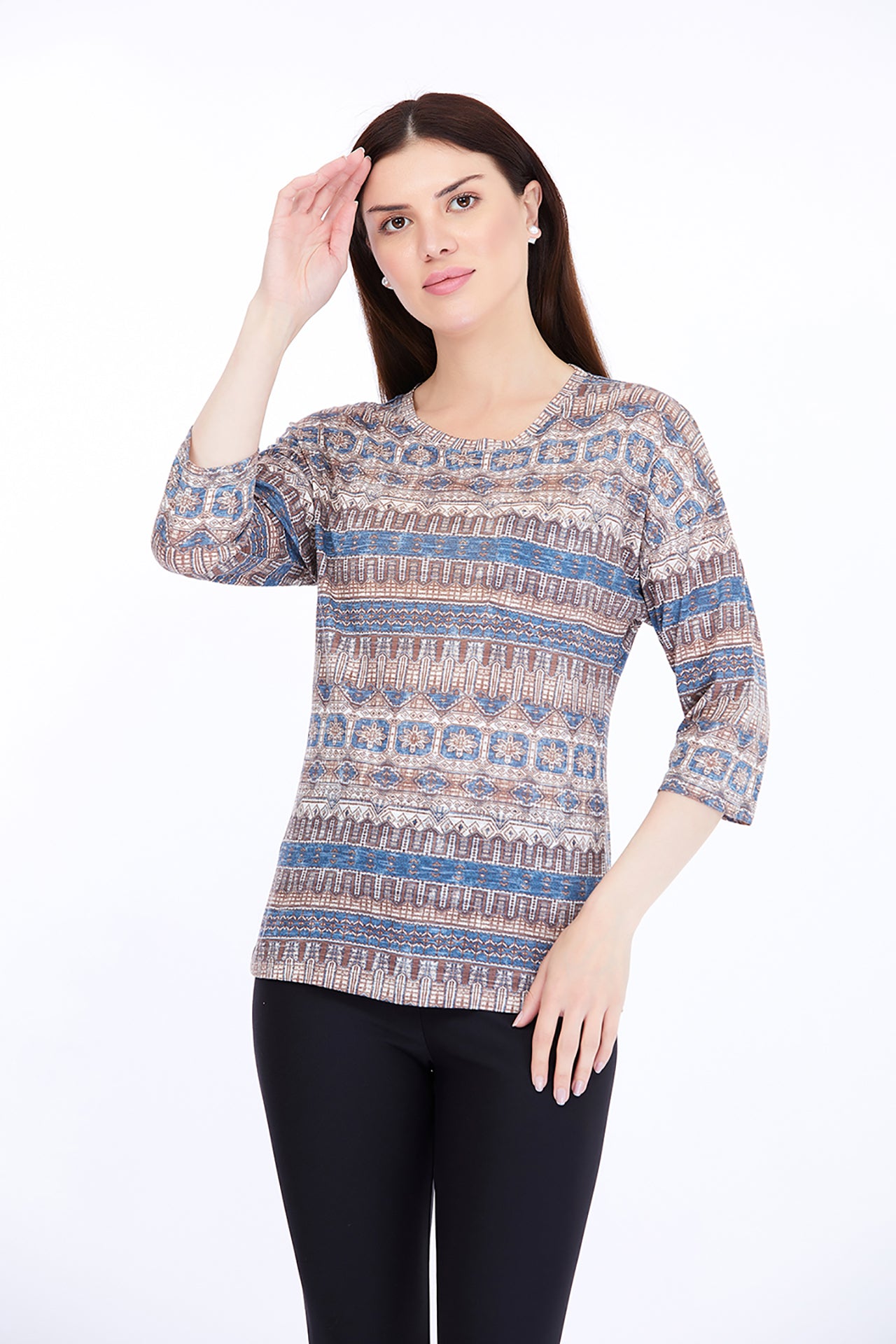 Slub Brown 3/4 Sleeve T-Shirt