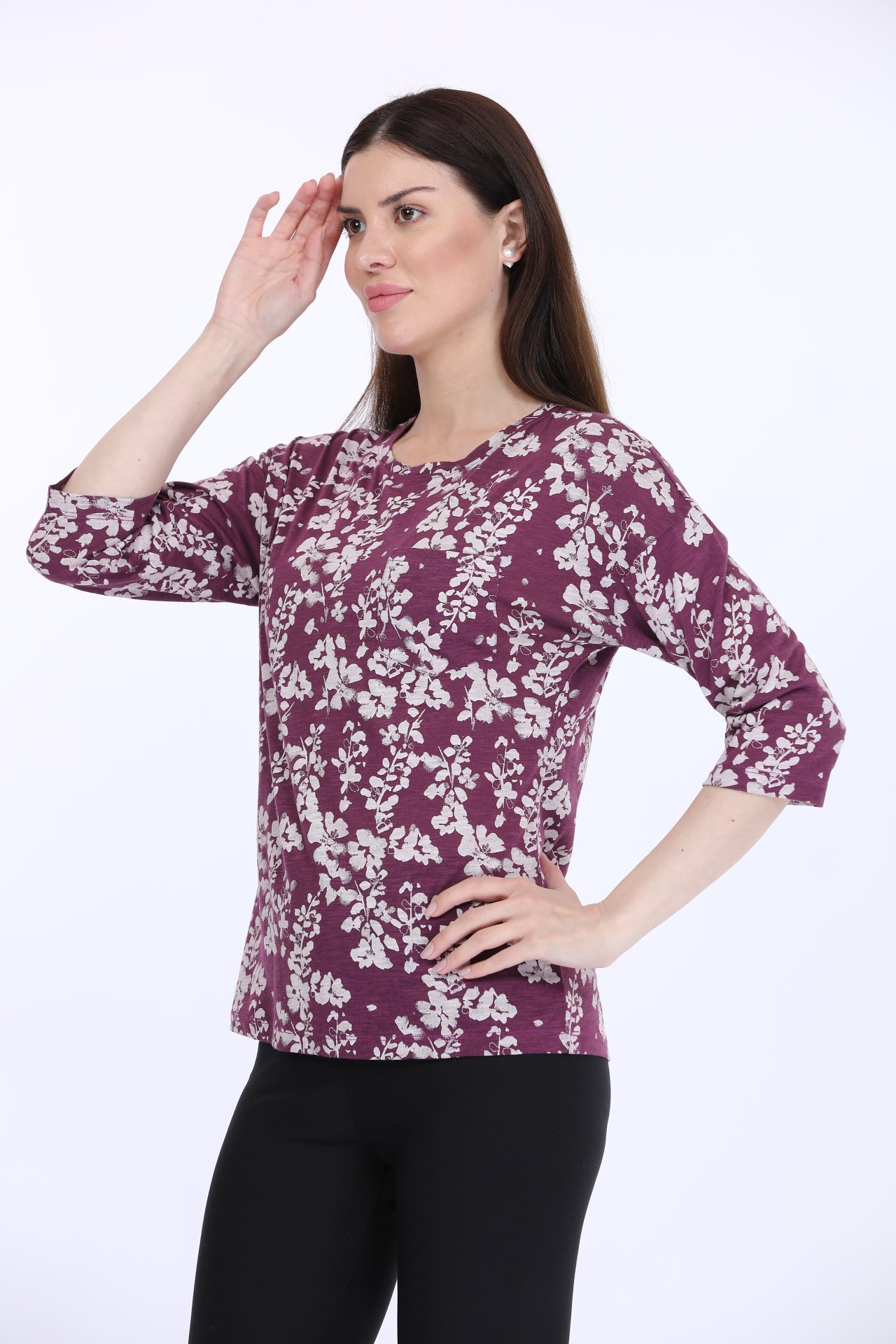 Slub Burgundy 3/4 Sleeve T-Shirt