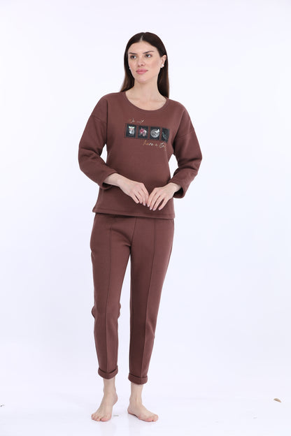 Maysixty® Women Fleece Brown Full Sleeve Track Suit