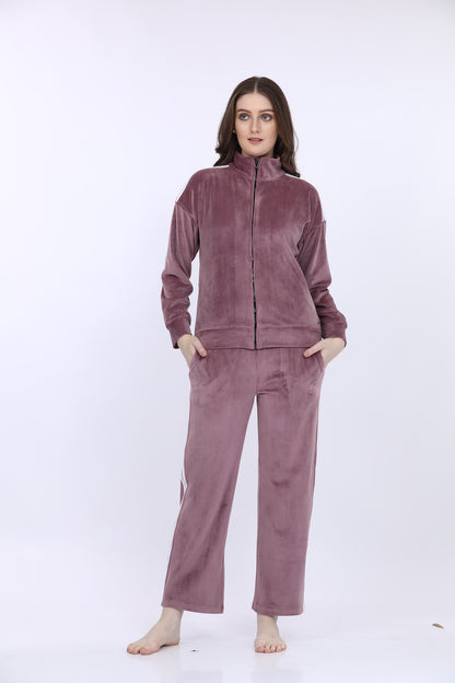 Maysixty® Women Cotton Spandex Purple Striped Full Sleeve Track Suit