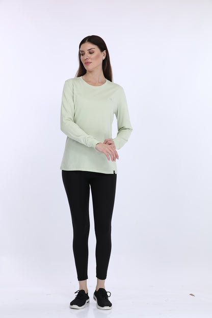 Maysixty® Women 100% Cotton Green Solid Full Sleeve T-Shirt