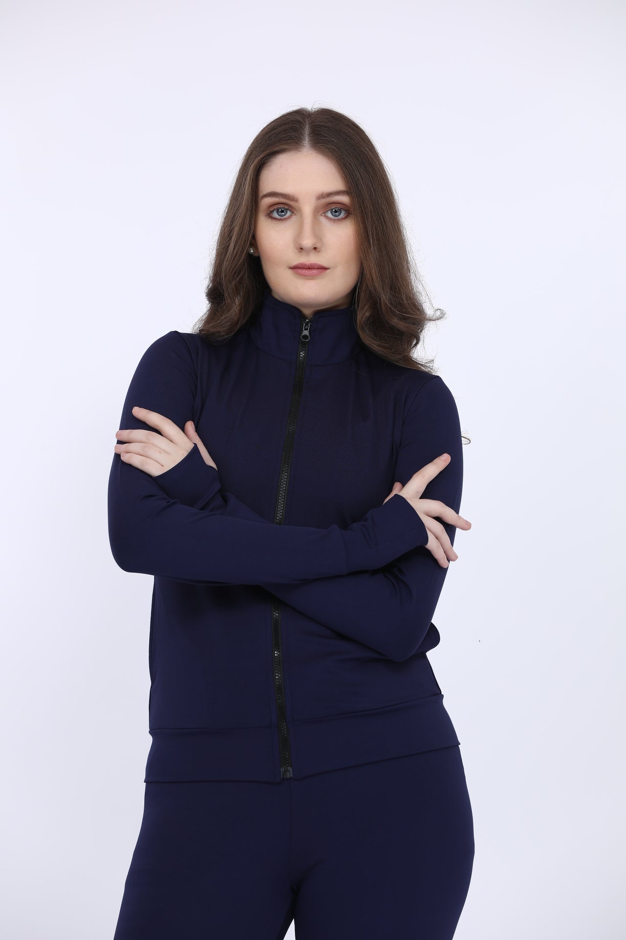 Maysixty® Women Poly Spandex Navy Blue Solid Full Sleeve Track Suit