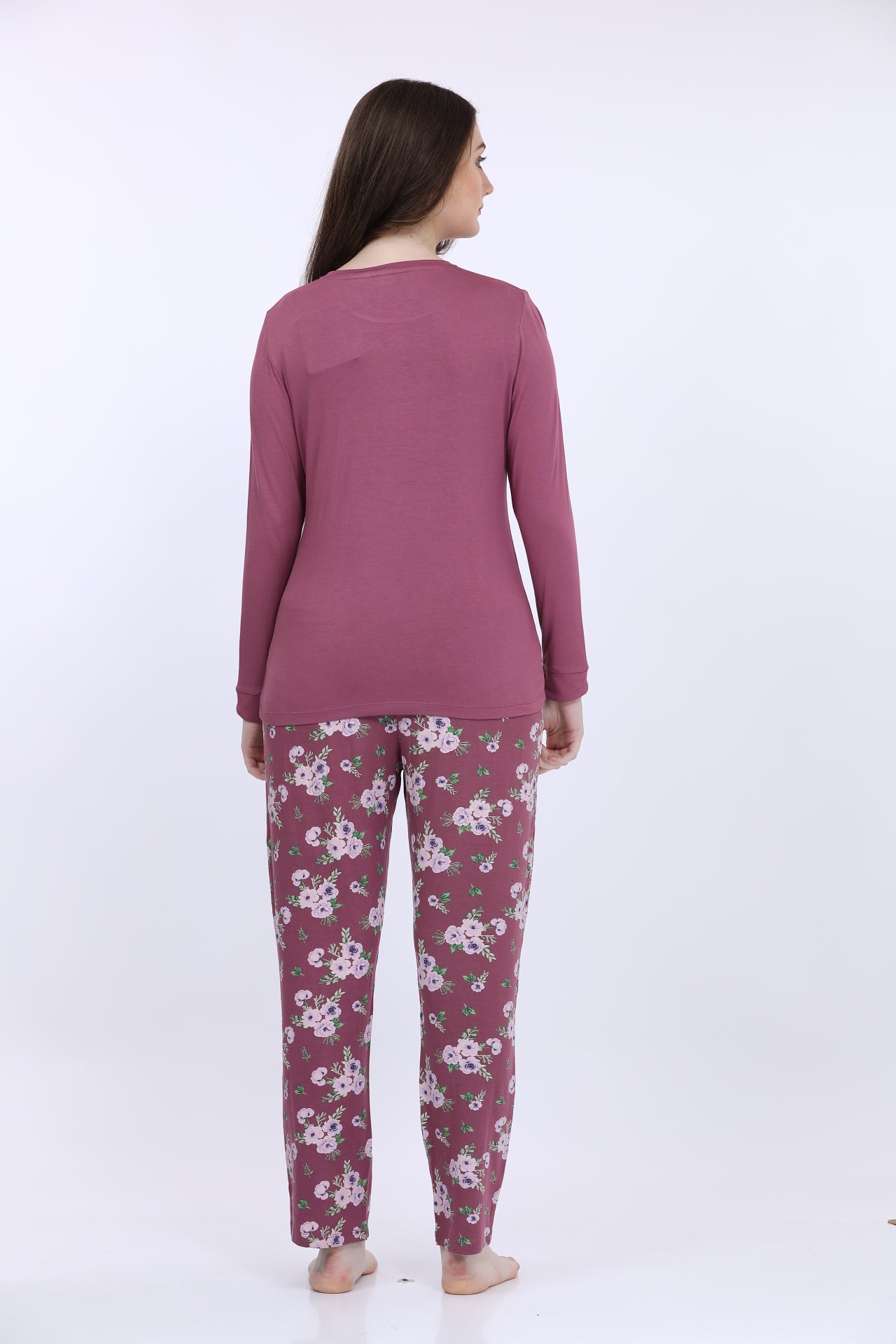 Maysixty® Women Viscose Spandex Purple Printed Full Sleeve T-Shirt With Pyjama