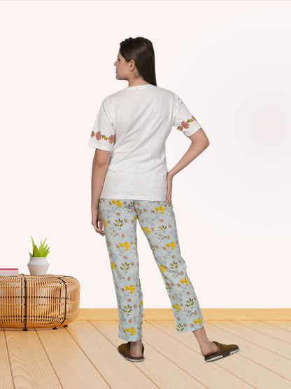 Round Neck Blue Half Sleeve Tshirt & Pyjama Set