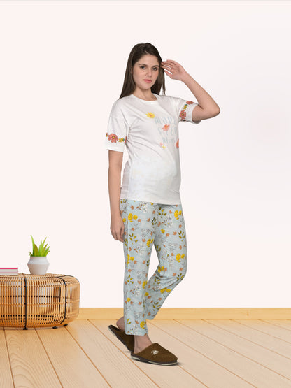 Round Neck Blue Half Sleeve Tshirt & Pyjama Set