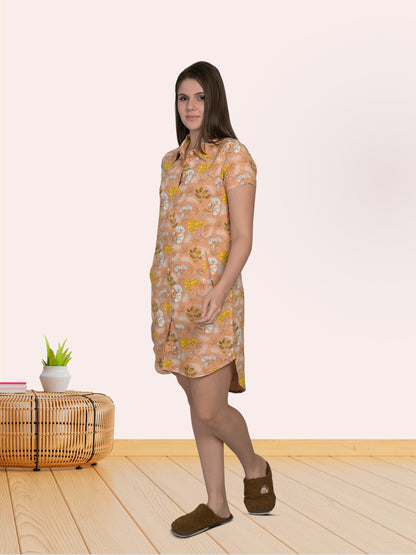 Peach Half Sleeve Short Night Dress