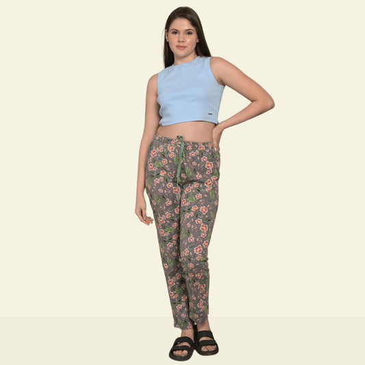 Grey Printed Cotton Lounge Pyjama