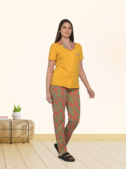 Orange Half Sleeve Top & Pyjama Set