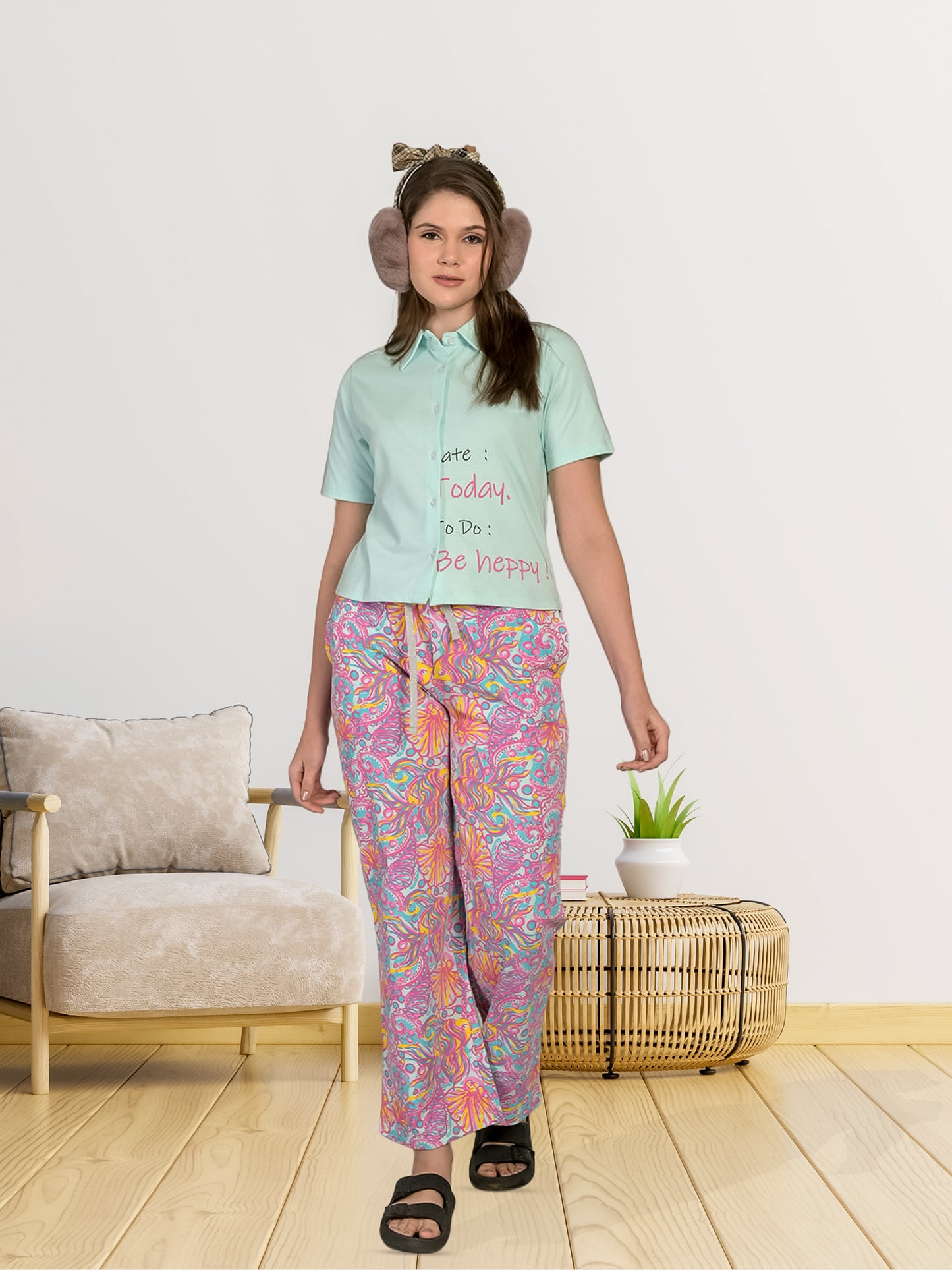 Blue Half Sleeve Top & Pyjama Set