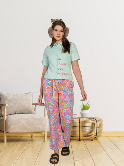 Blue Half Sleeve Top & Pyjama Set