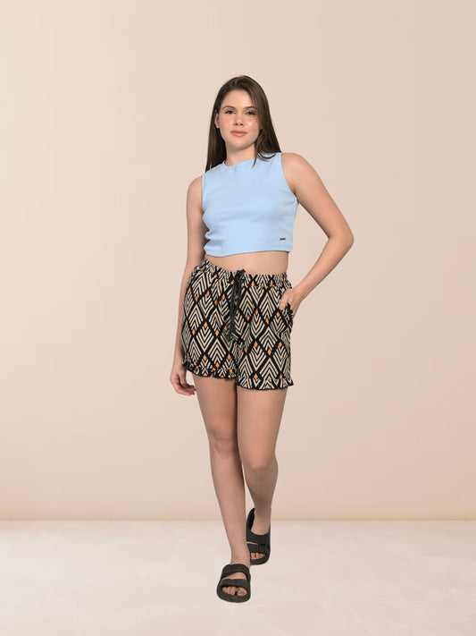 Black Printed Pure Cotton Women’s Shorts